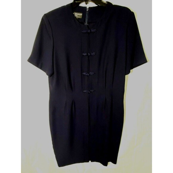 Debra Michaels Dress 14P Petites Career Navy Crepe Tailored Lightweight Zip Back - Picture 1 of 10